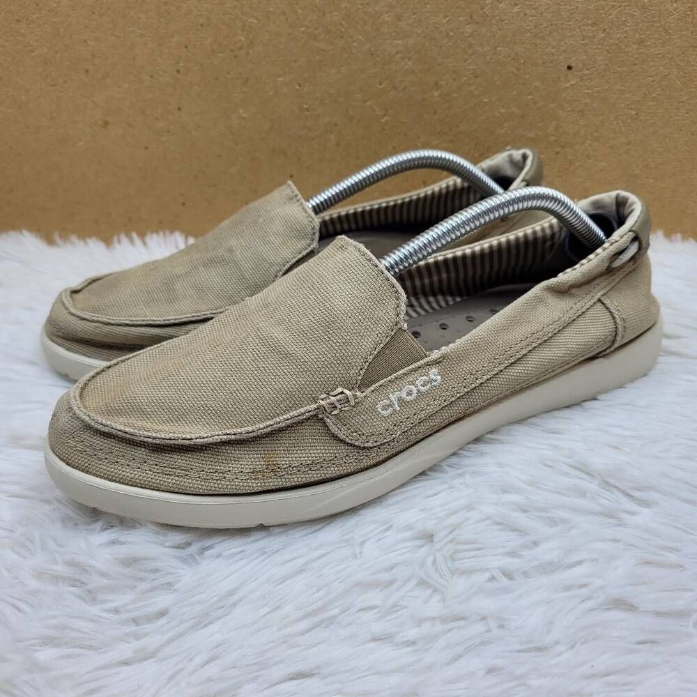 CROCS Women's Walu Canvas Loafer Khakki/Stucco #2  Size 8